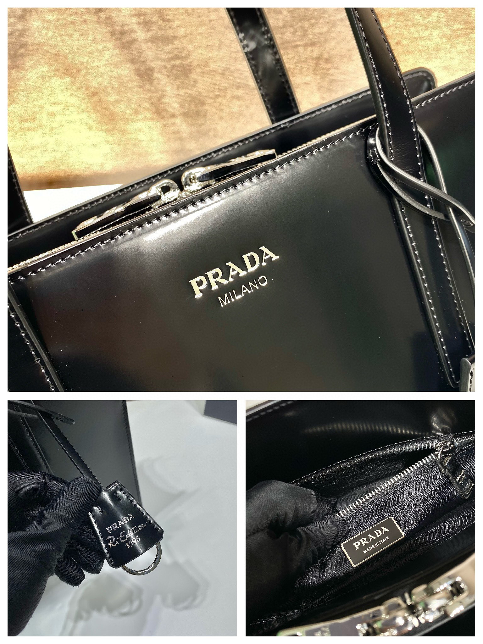 Pra*a re-edition 1995 brushed-leather medium handbag