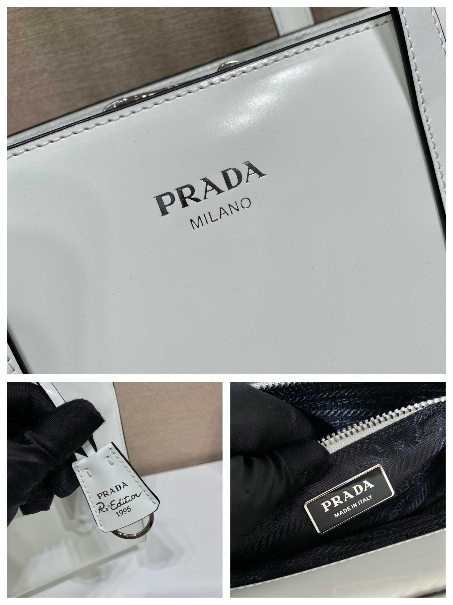 Pra*a re-edition 1995 brushed-leather medium handbag