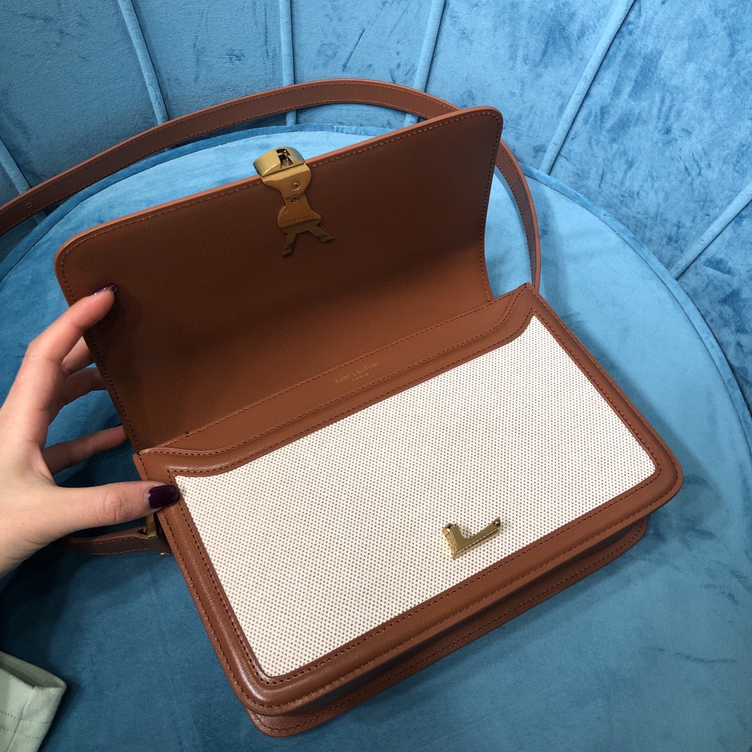 YSL SOLFERINO MEDIUM SATCHEL IN CANVAS AND BOX SAINT LAURENT LEATHER
