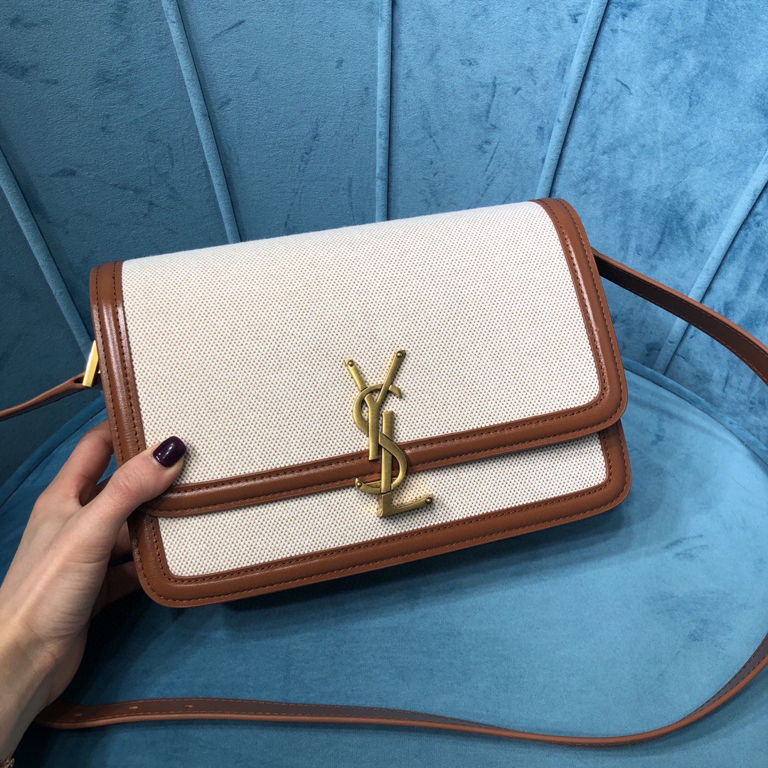 YSL SOLFERINO MEDIUM SATCHEL IN CANVAS AND BOX SAINT LAURENT LEATHER