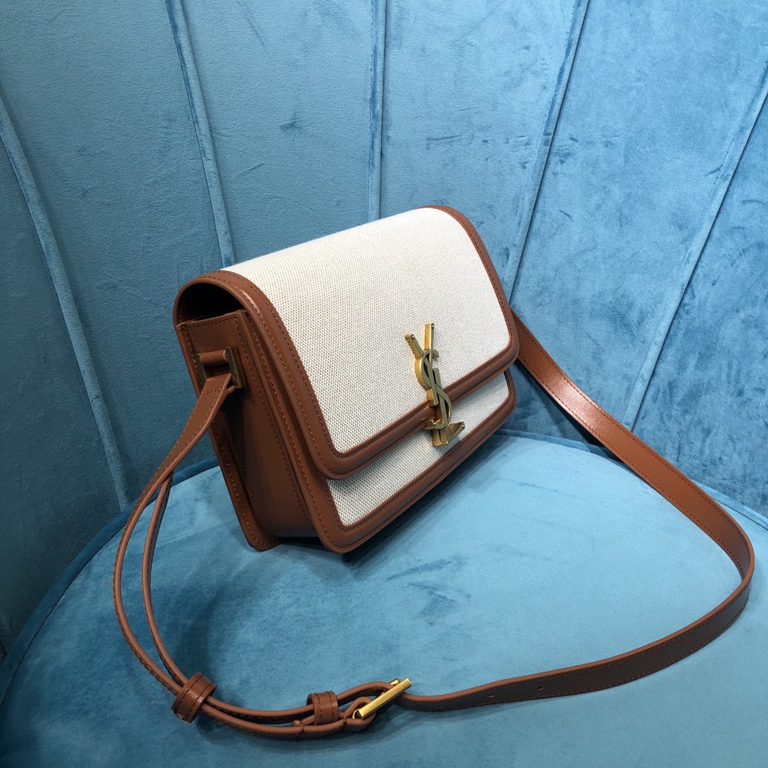 YSL SOLFERINO MEDIUM SATCHEL IN CANVAS AND BOX SAINT LAURENT LEATHER