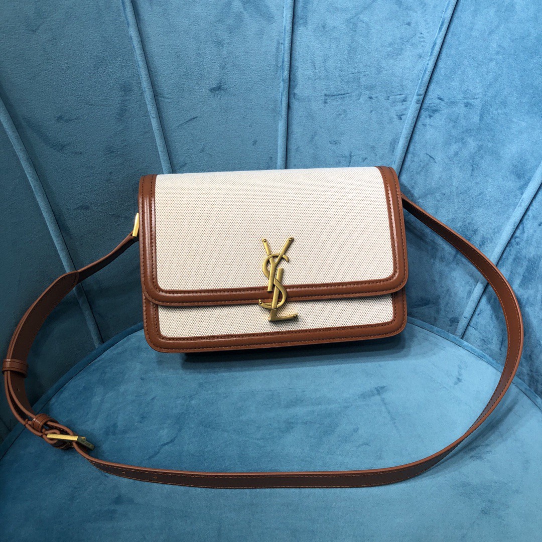YSL SOLFERINO MEDIUM SATCHEL IN CANVAS AND BOX SAINT LAURENT LEATHER