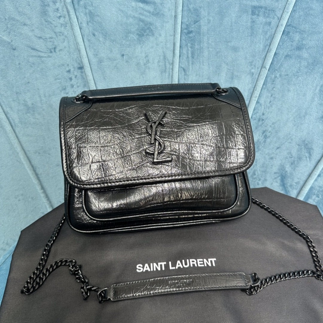 YSL NIKI BABY CHAIN BAG IN CROCODILE-EMBOSSED LEATHER