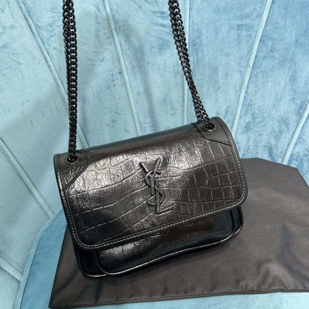 YSL NIKI BABY CHAIN BAG IN CROCODILE-EMBOSSED LEATHER