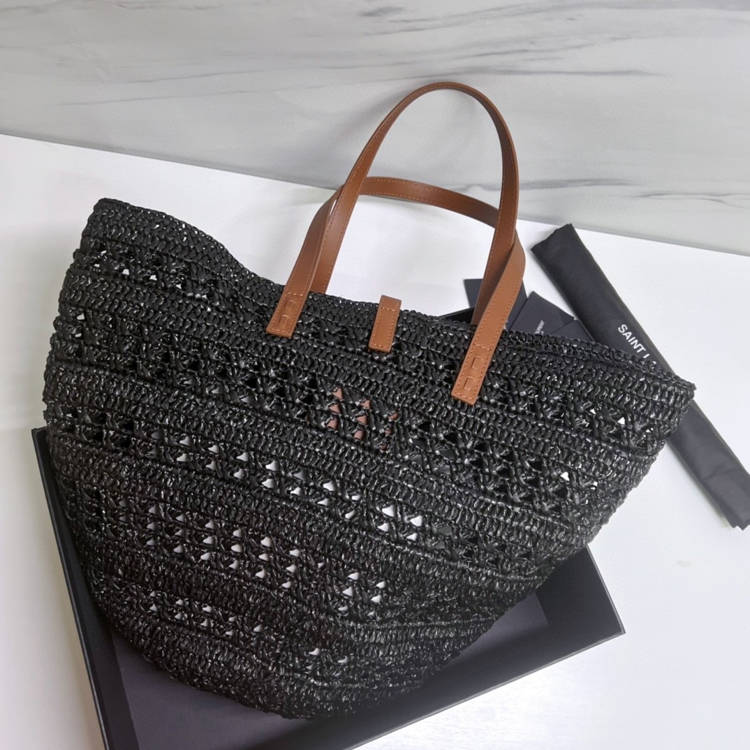 YSL PANIER MEDIUM BAG IN CROCHET RAFFIA