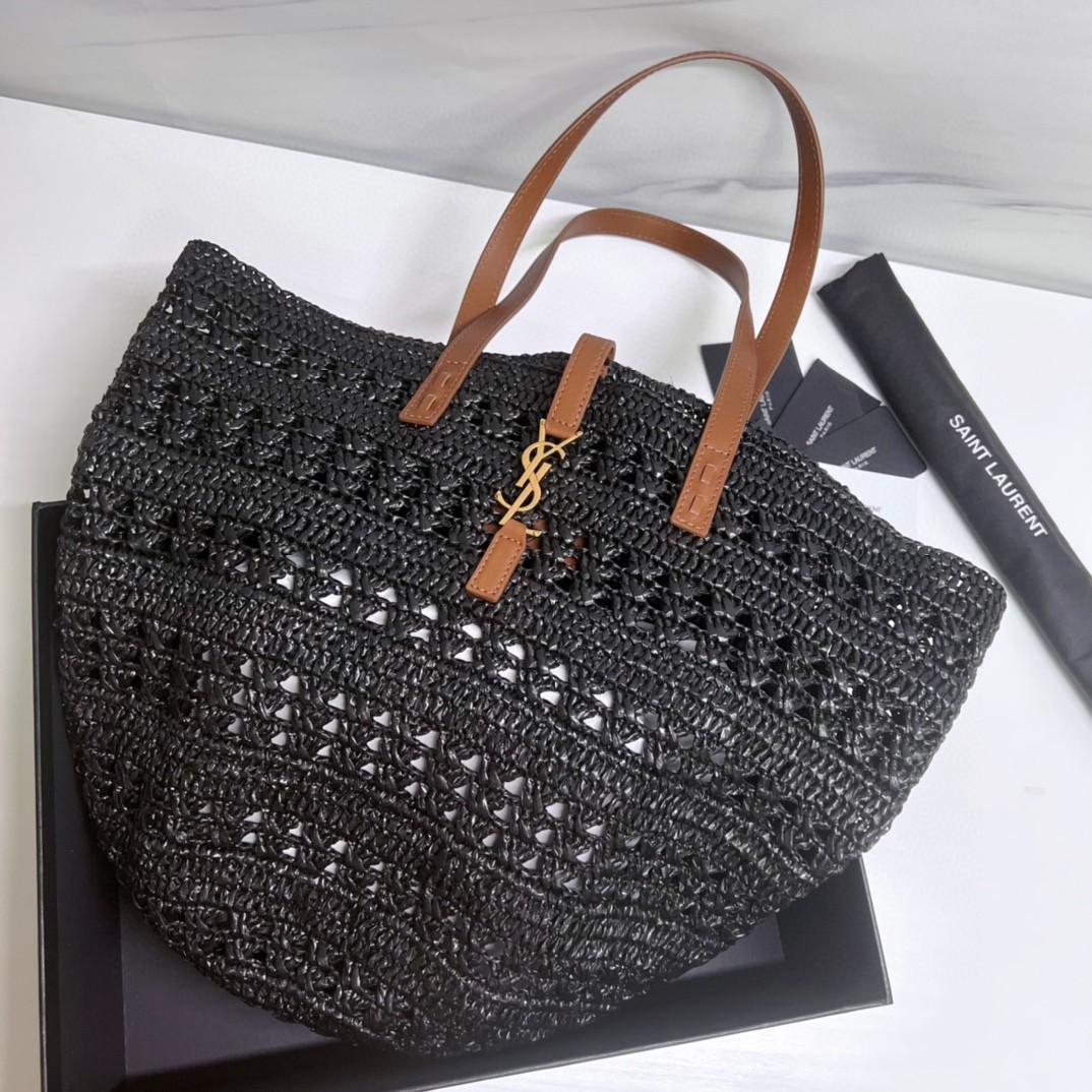 YSL PANIER MEDIUM BAG IN CROCHET RAFFIA