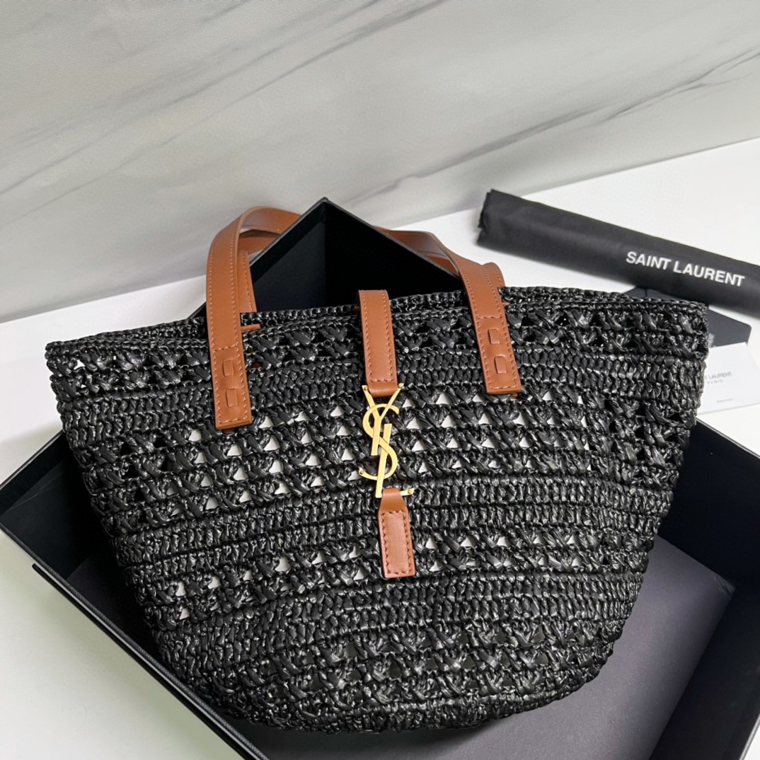 YSL PANIER SMALL BAG IN CROCHET RAFFIA