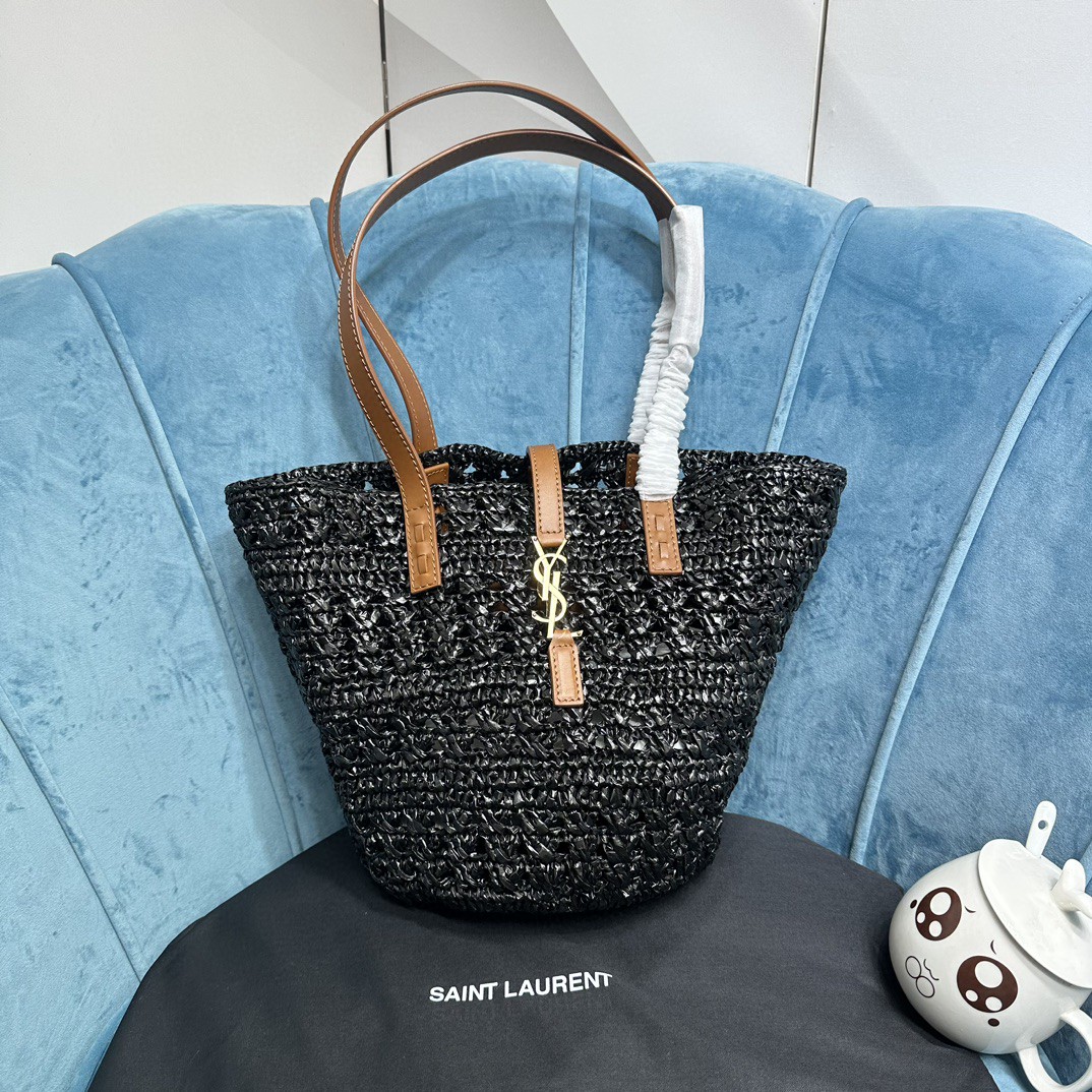 YSL PANIER SMALL BAG IN CROCHET RAFFIA