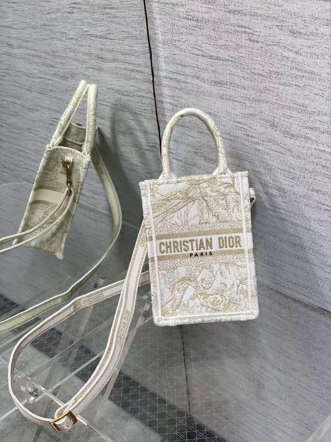 mini D*or book tote phone bag