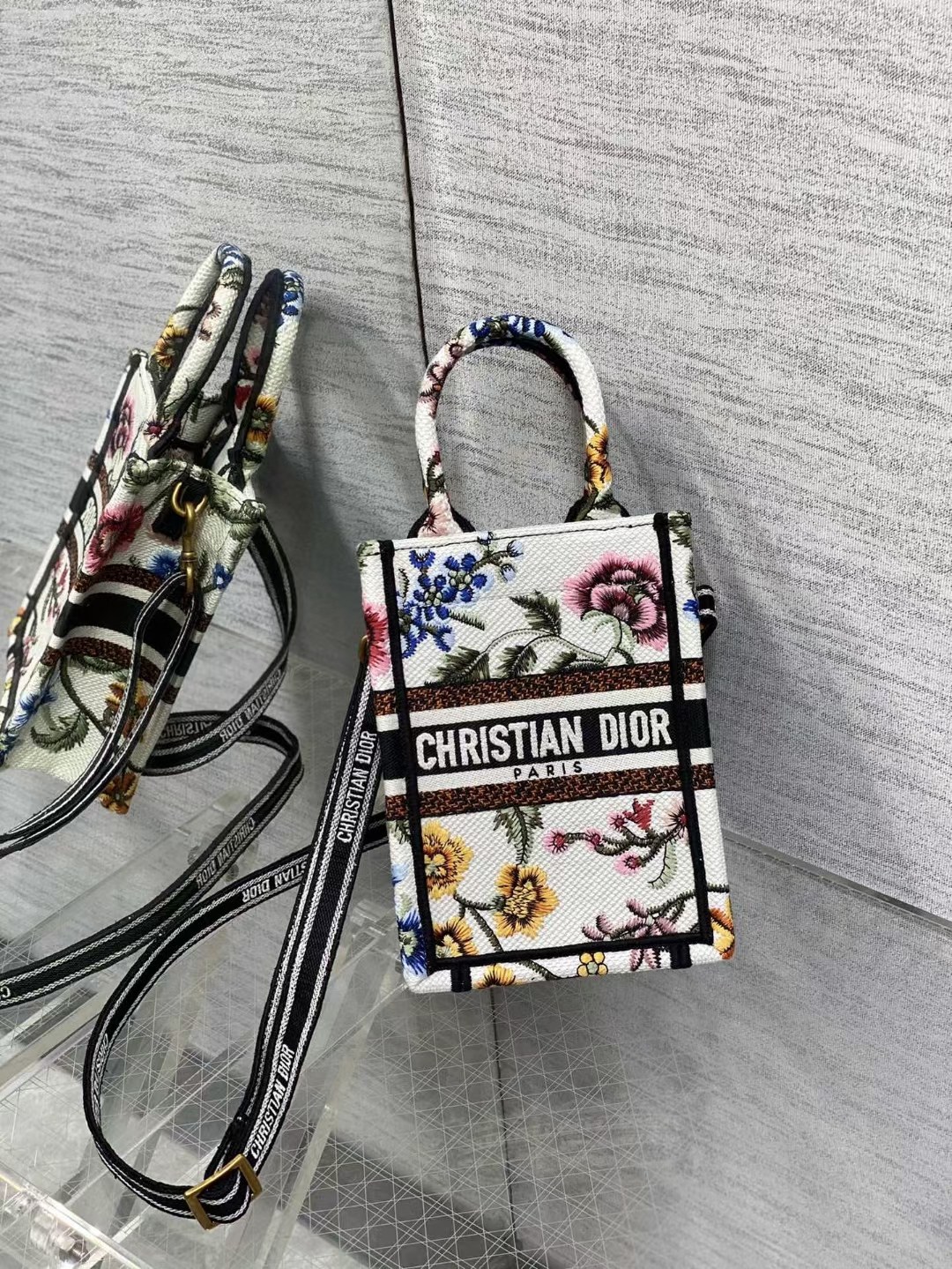 mini D*or book tote phone bag