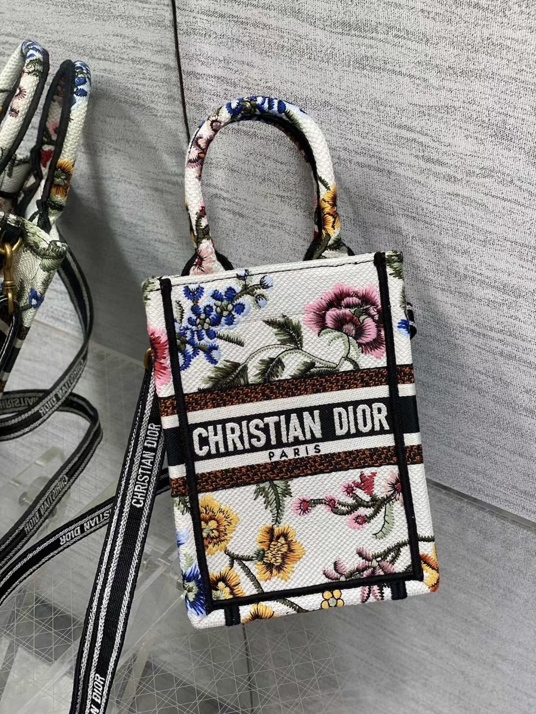 mini D*or book tote phone bag