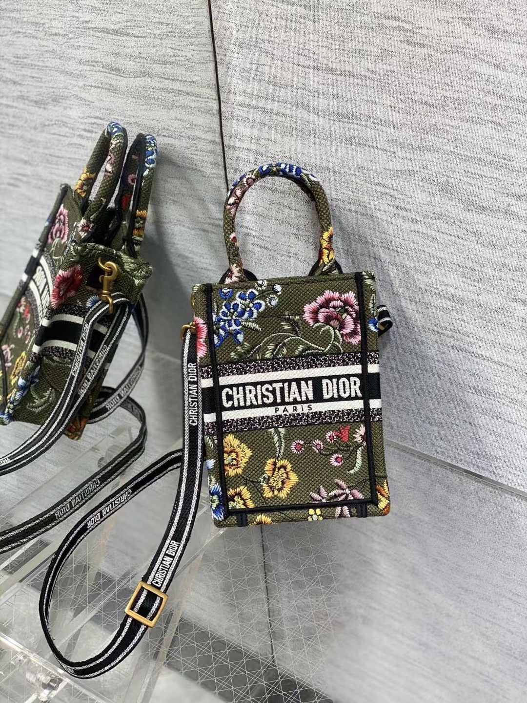mini D*or book tote phone bag