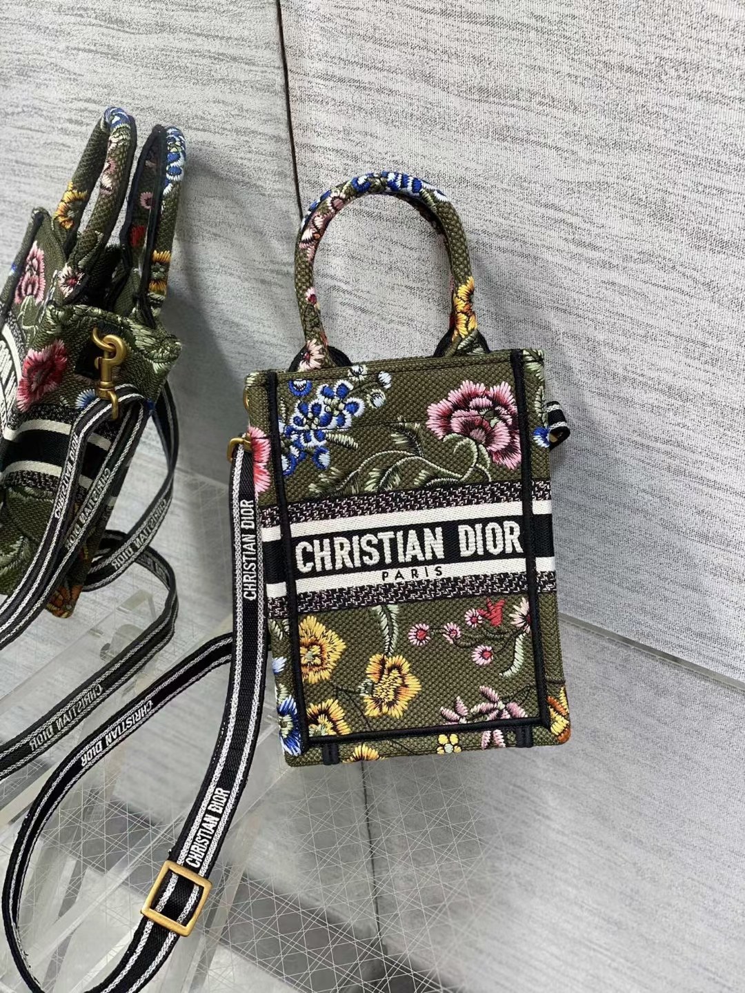mini D*or book tote phone bag