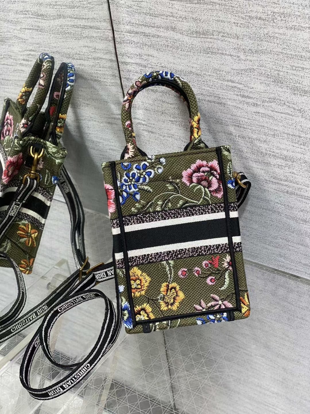 mini D*or book tote phone bag