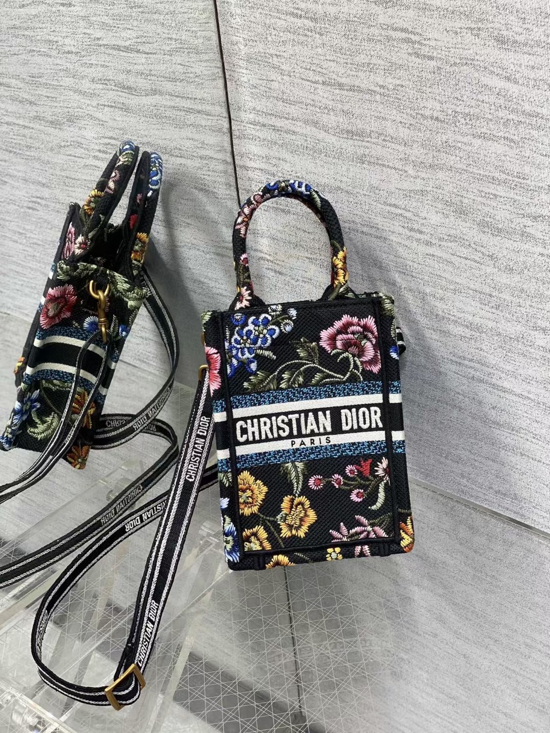 mini D*or book tote phone bag