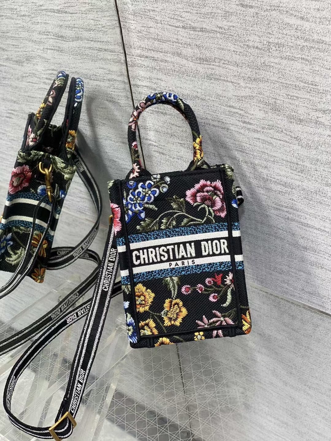 mini D*or book tote phone bag