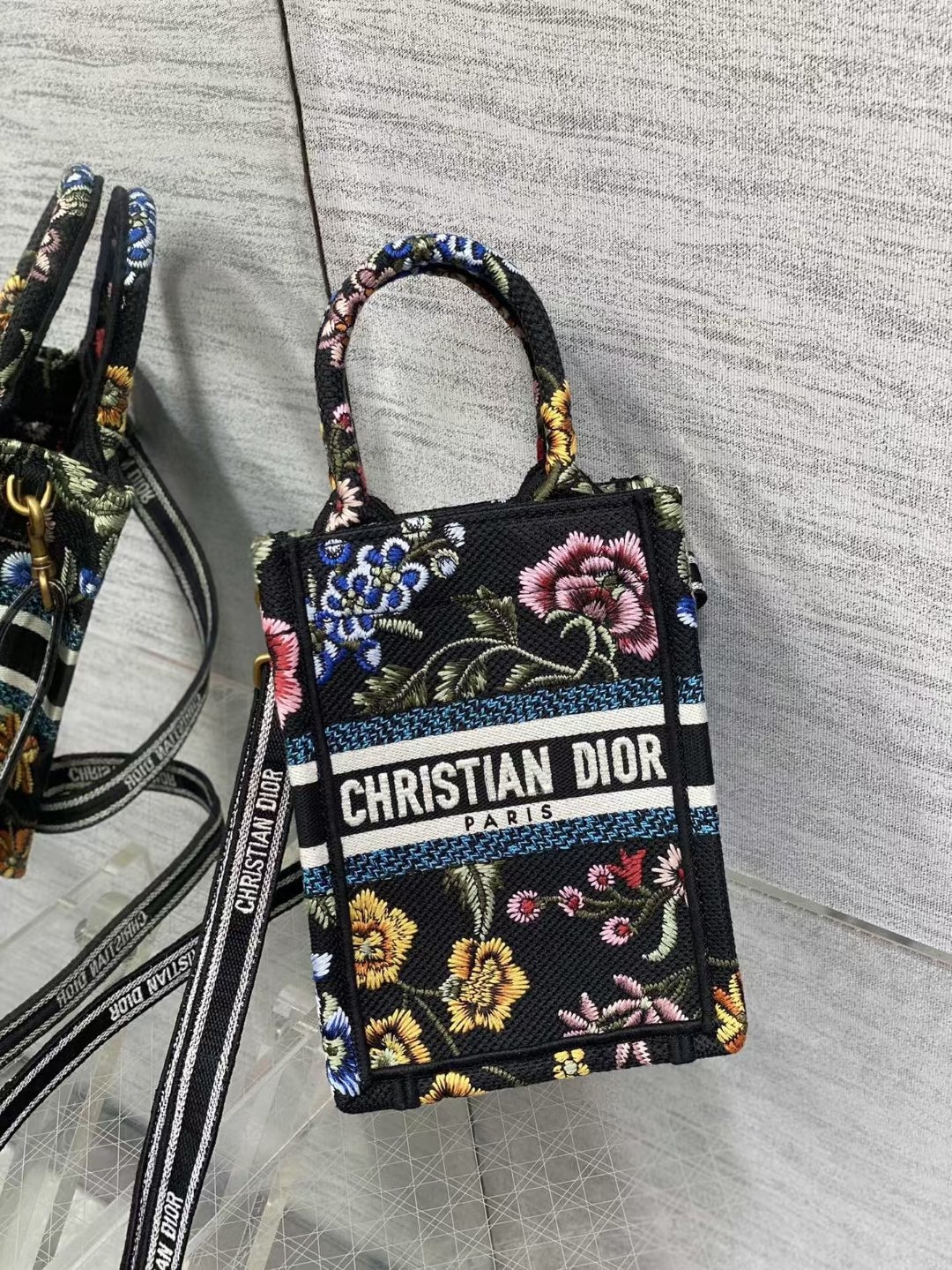 mini D*or book tote phone bag