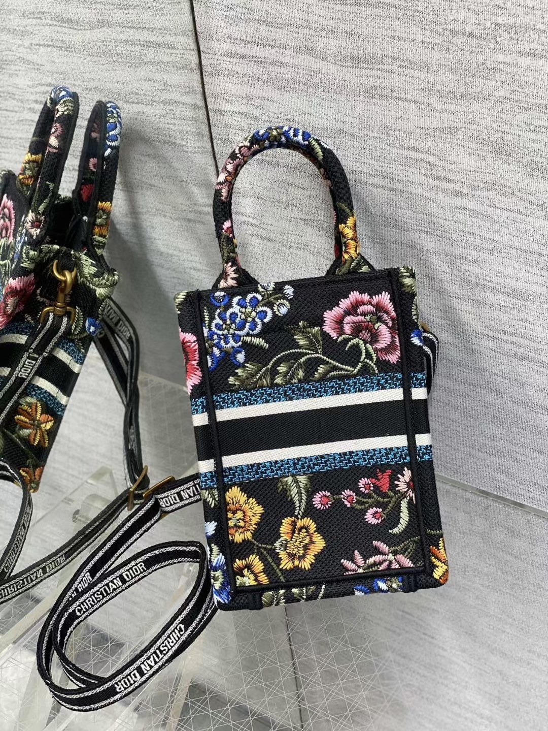 mini D*or book tote phone bag