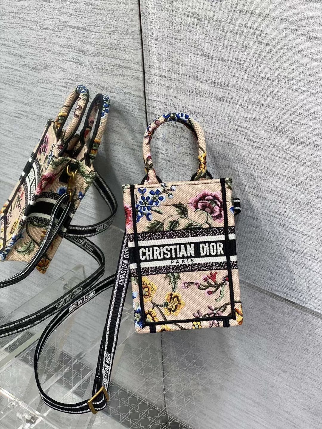 mini D*or book tote phone bag