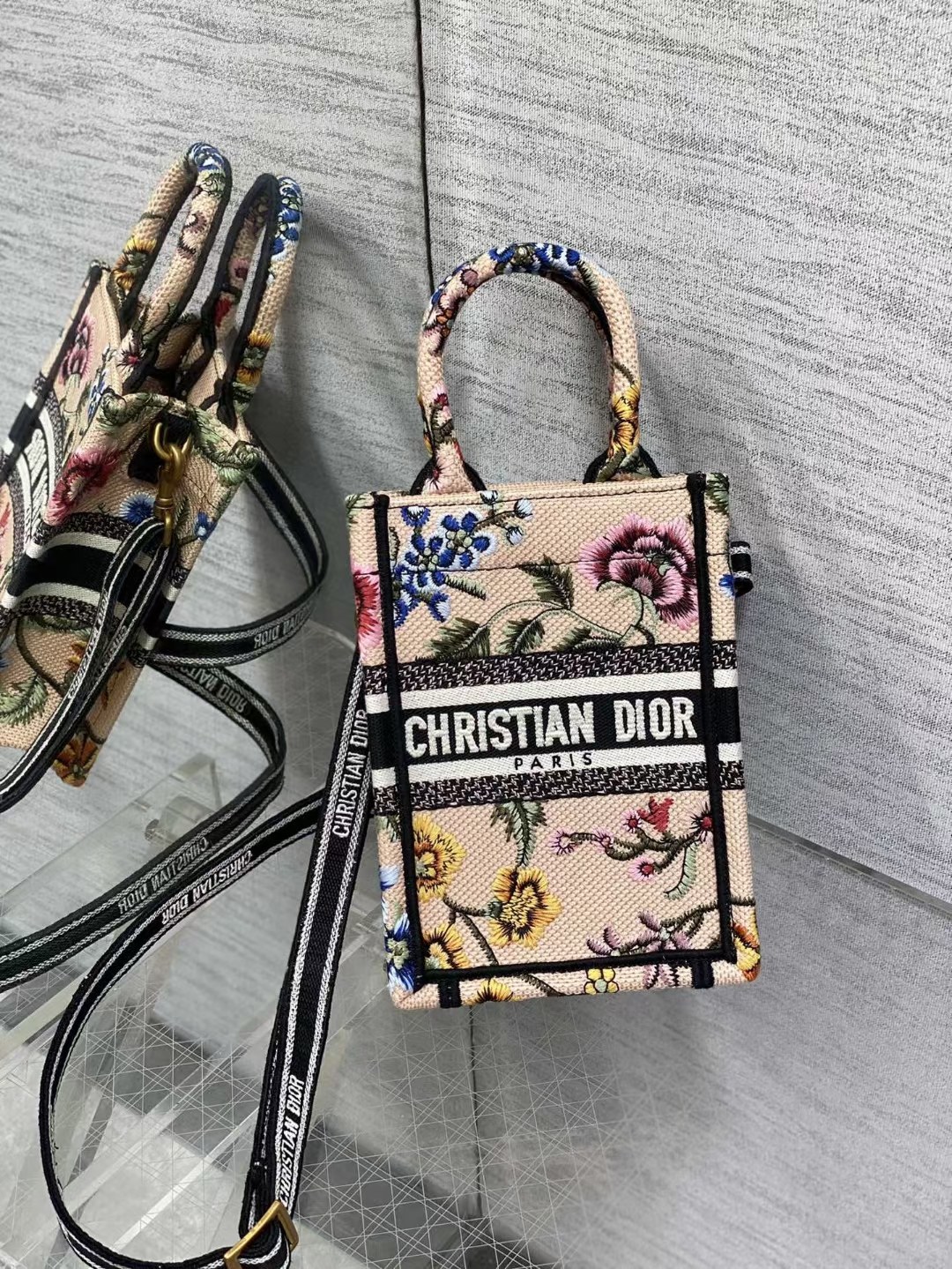 mini D*or book tote phone bag