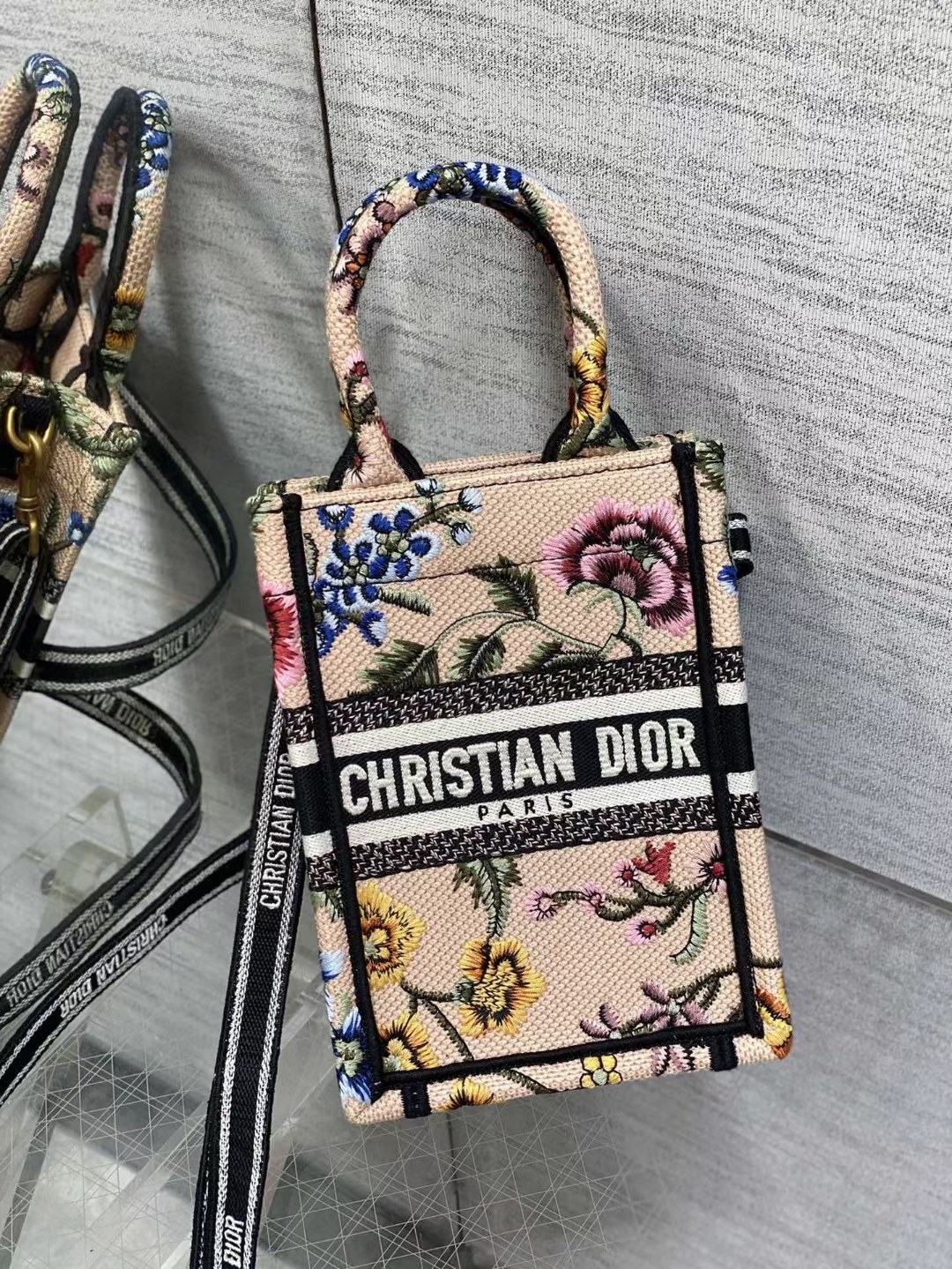 mini D*or book tote phone bag