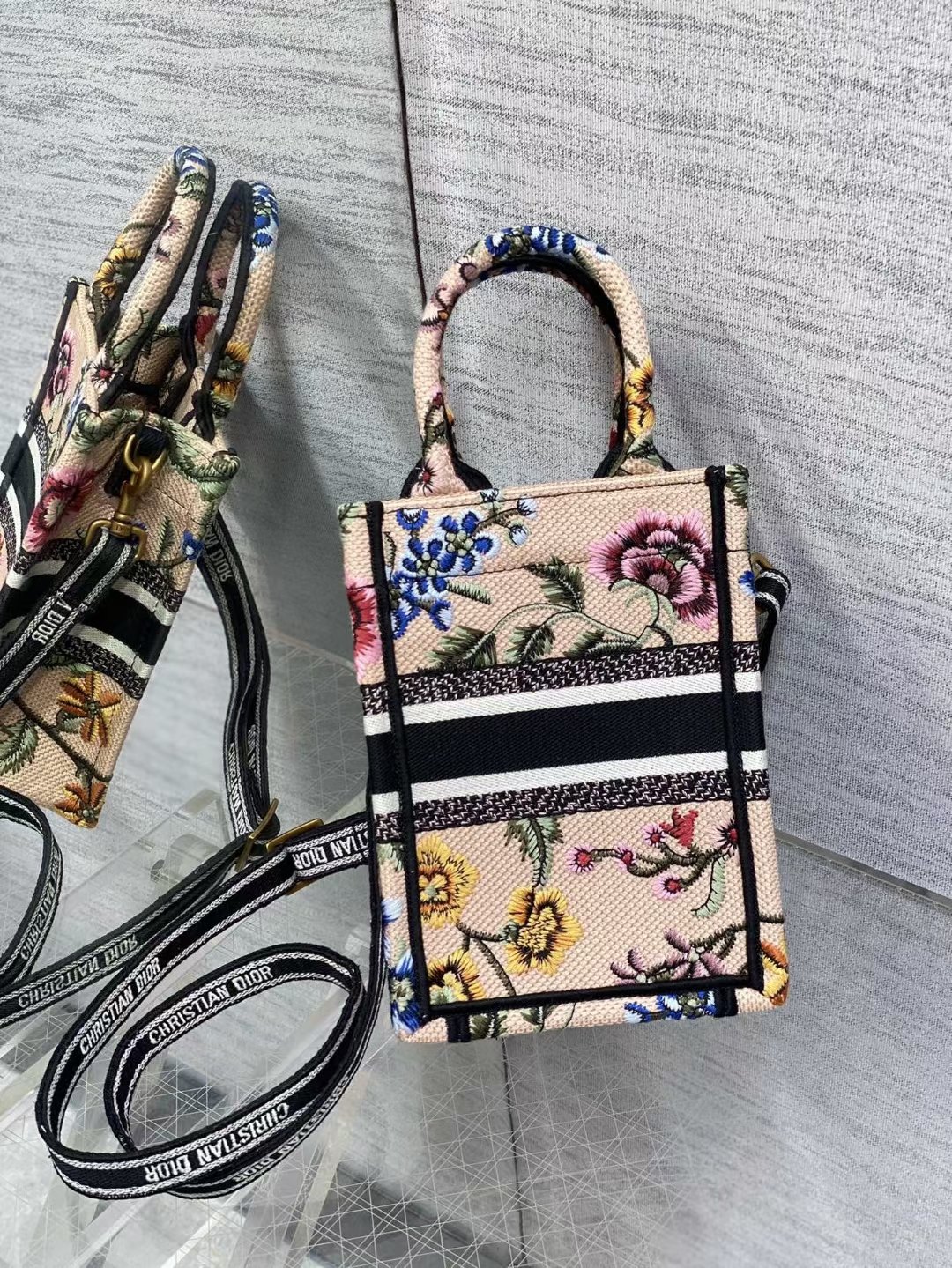 mini D*or book tote phone bag