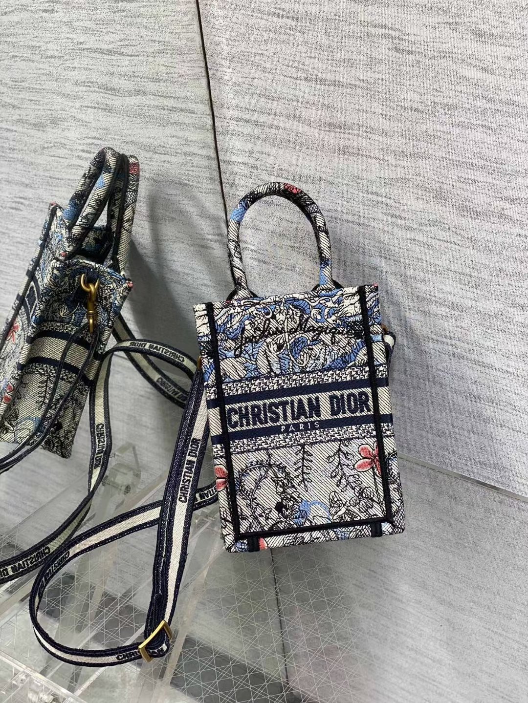 mini D*or book tote phone bag