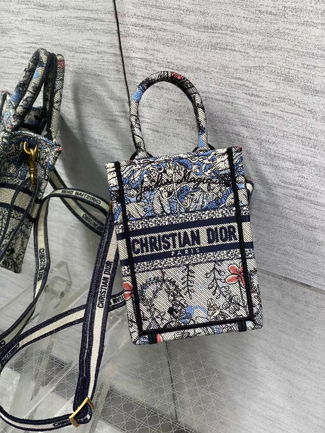 mini D*or book tote phone bag