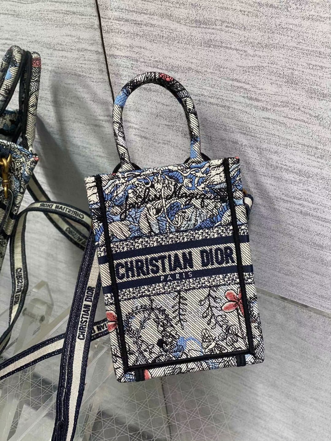 mini D*or book tote phone bag