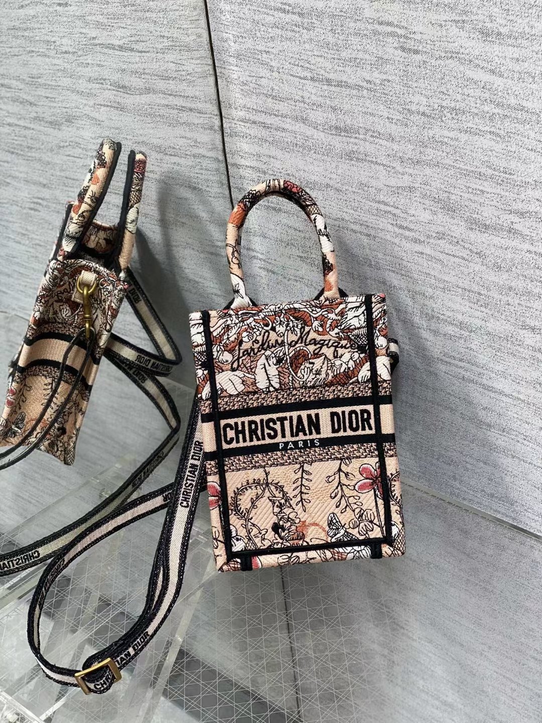 mini D*or book tote phone bag