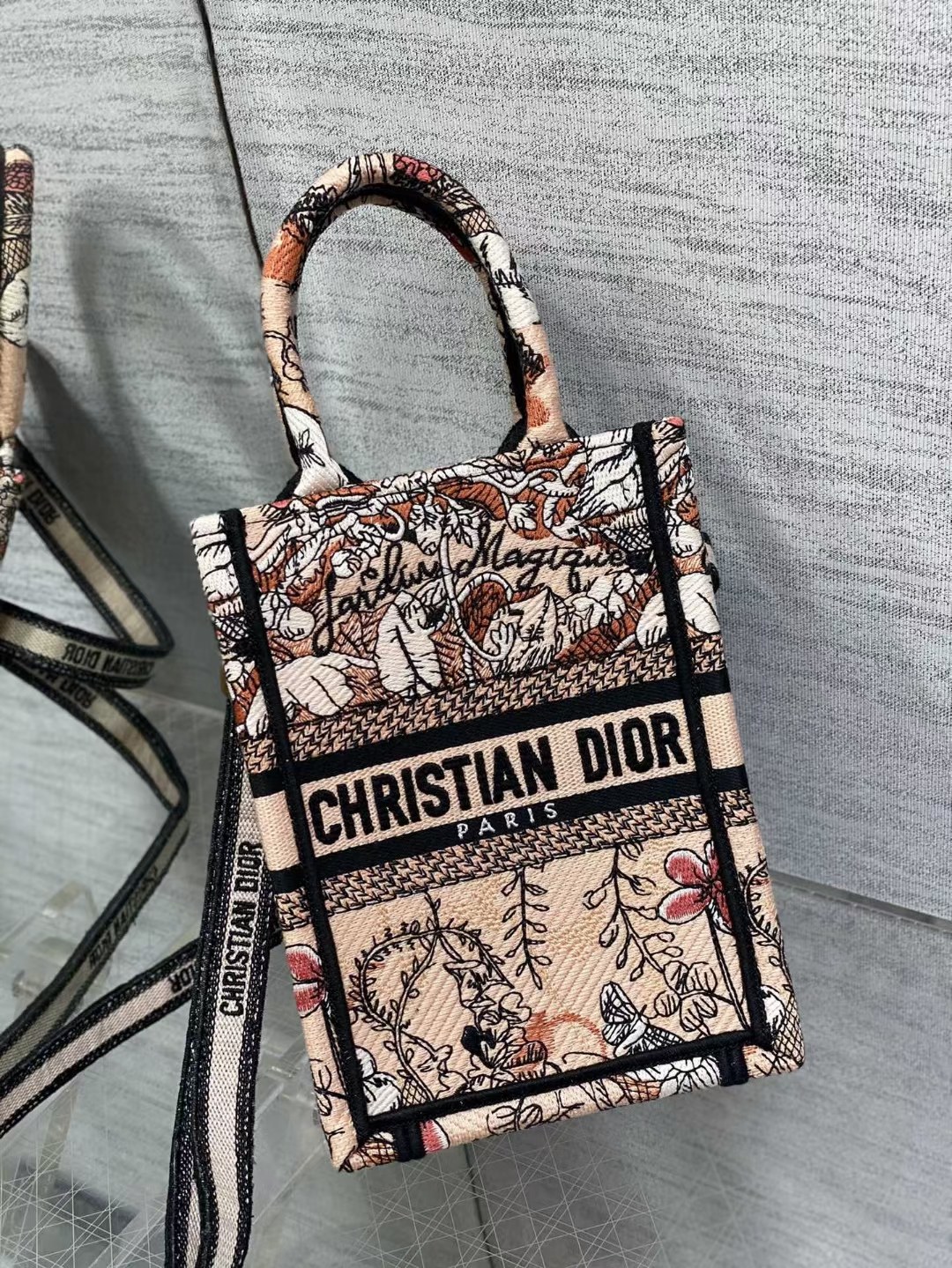 mini D*or book tote phone bag