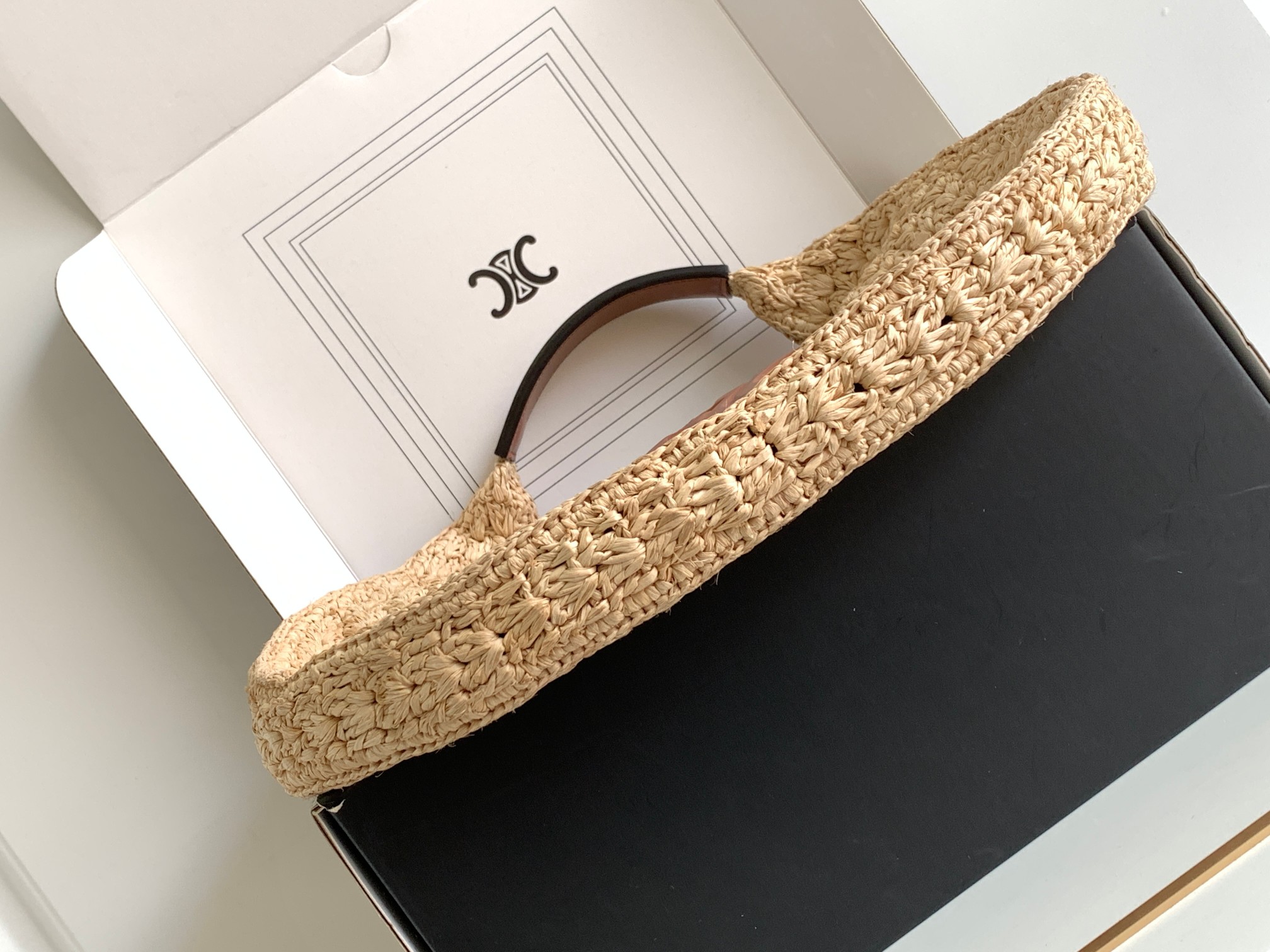 Ce**e classic panier hobo bag in raffia and calfskin