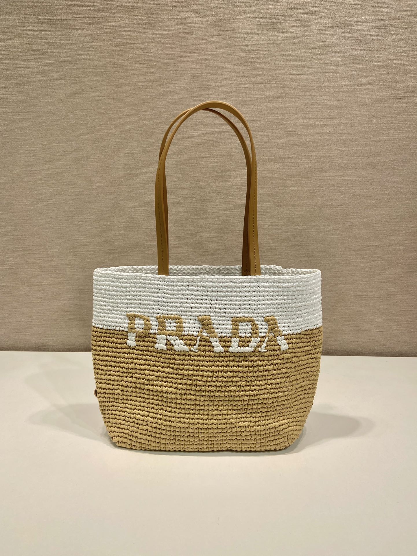 Pra*a crochet and leather tote bag