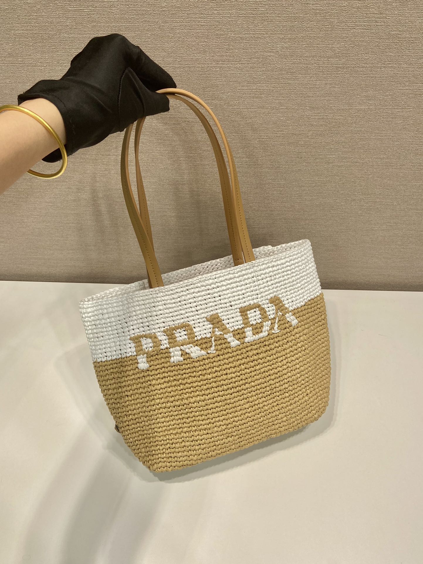 Pra*a crochet and leather tote bag
