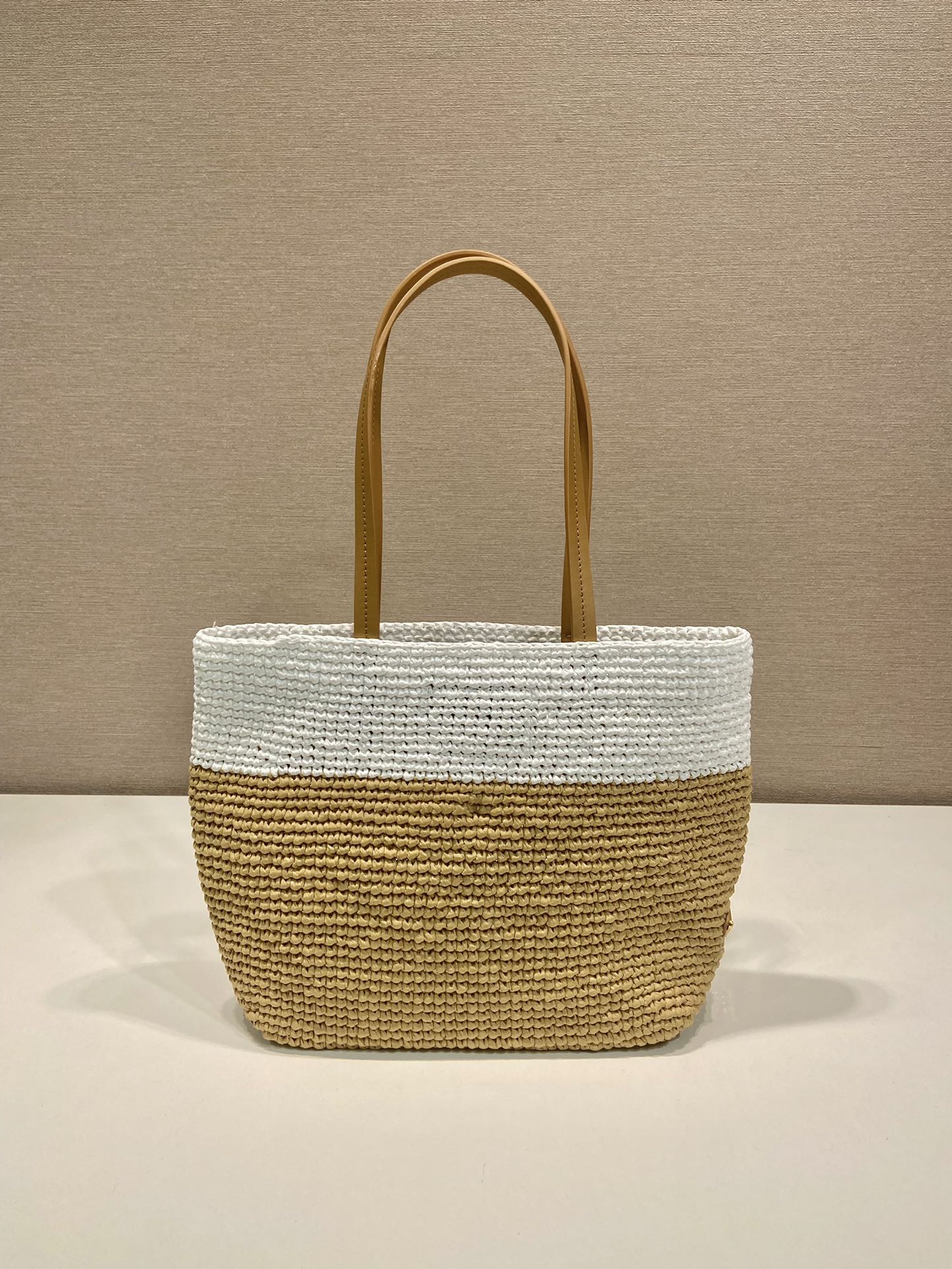 Pra*a crochet and leather tote bag