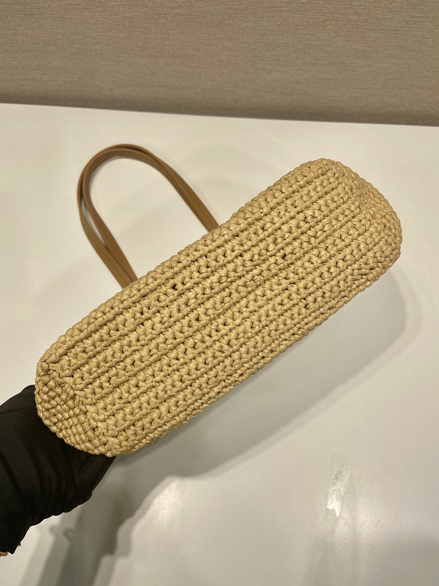 Pra*a crochet and leather tote bag