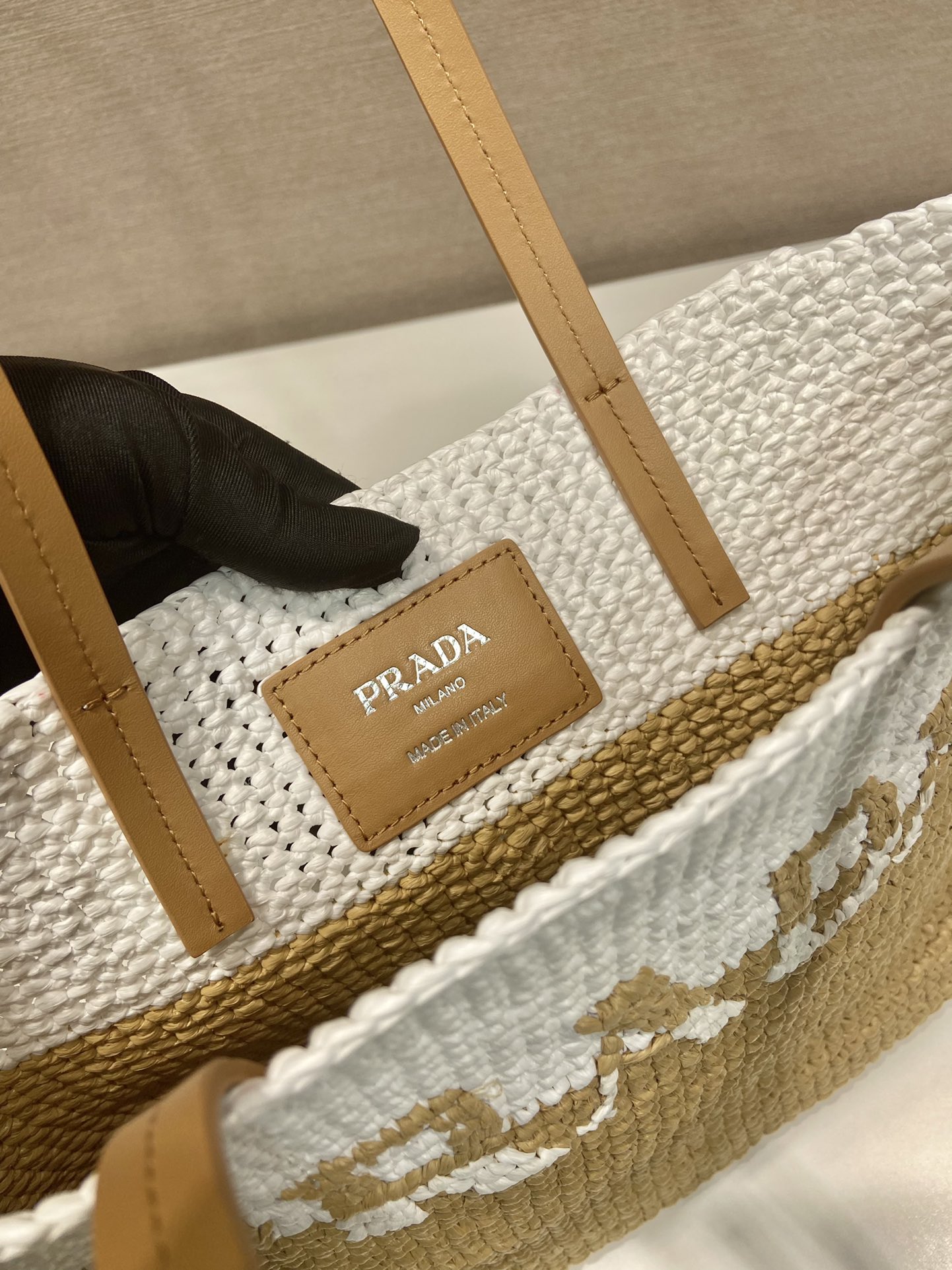 Pra*a crochet and leather tote bag
