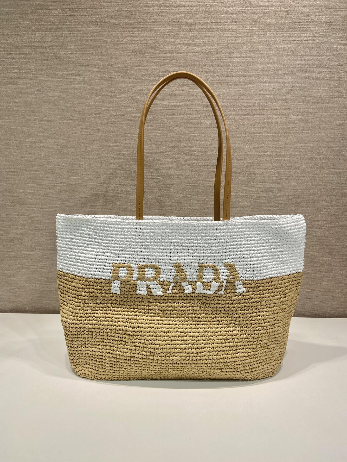 Pra*a crochet and leather tote bag