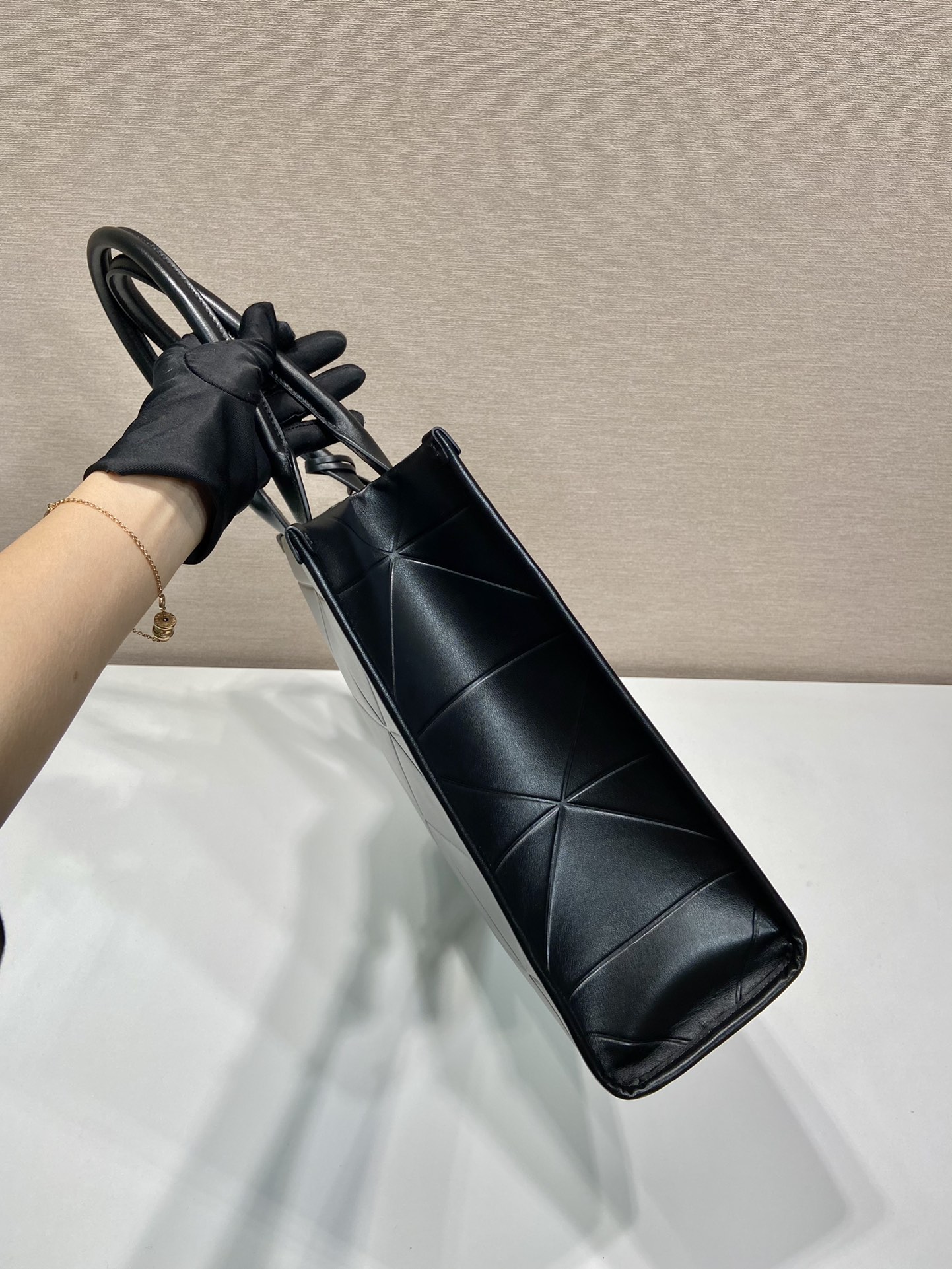 Pra*a large leather Pra*a symbole bag with topstitching