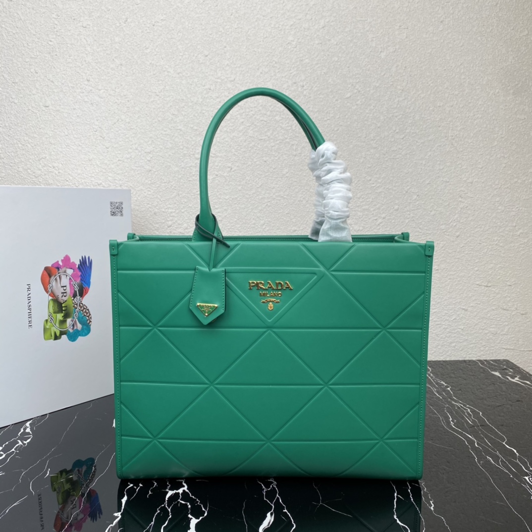 Pra*a large leather Pra*a symbole bag with topstitching