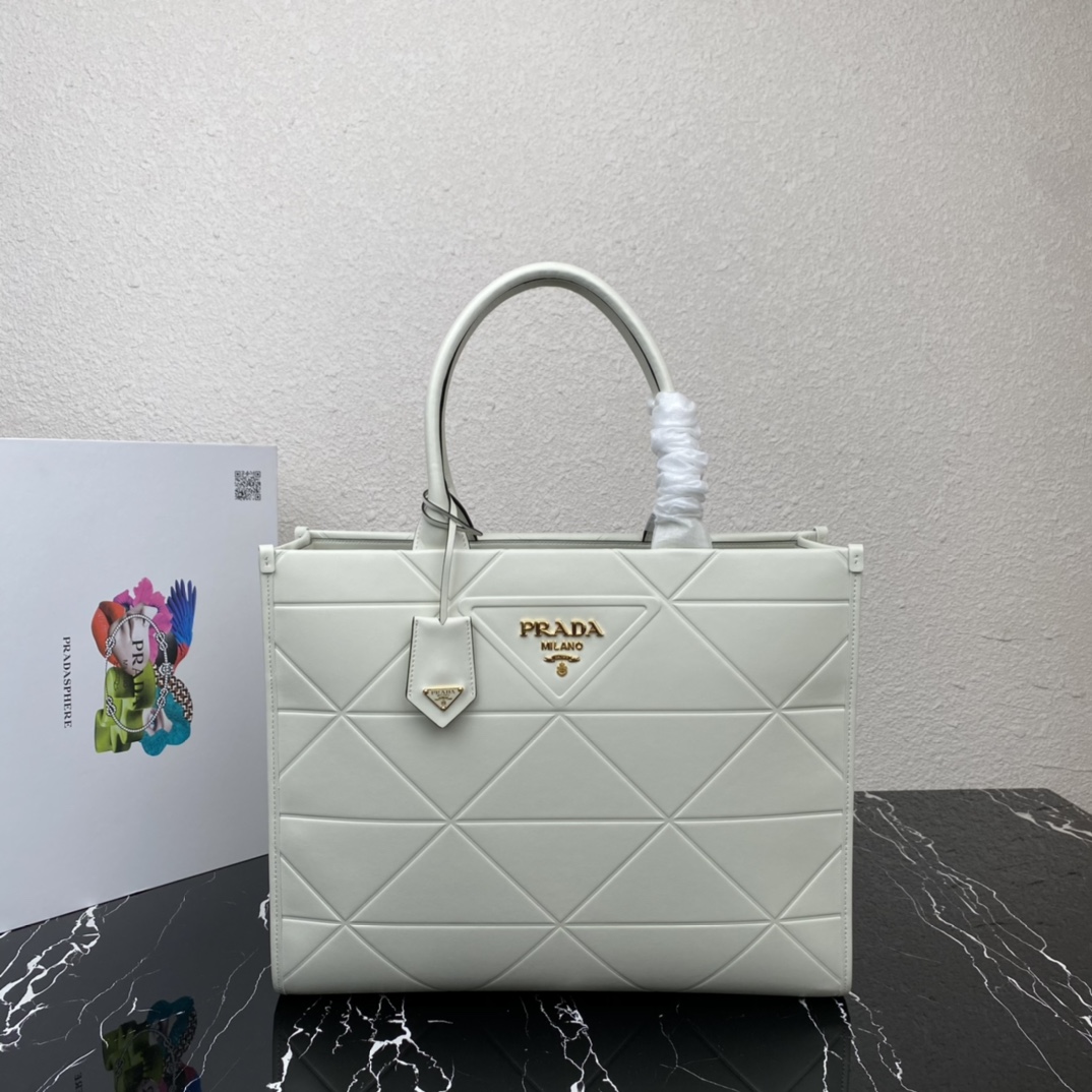 Pra*a large leather Pra*a symbole bag with topstitching