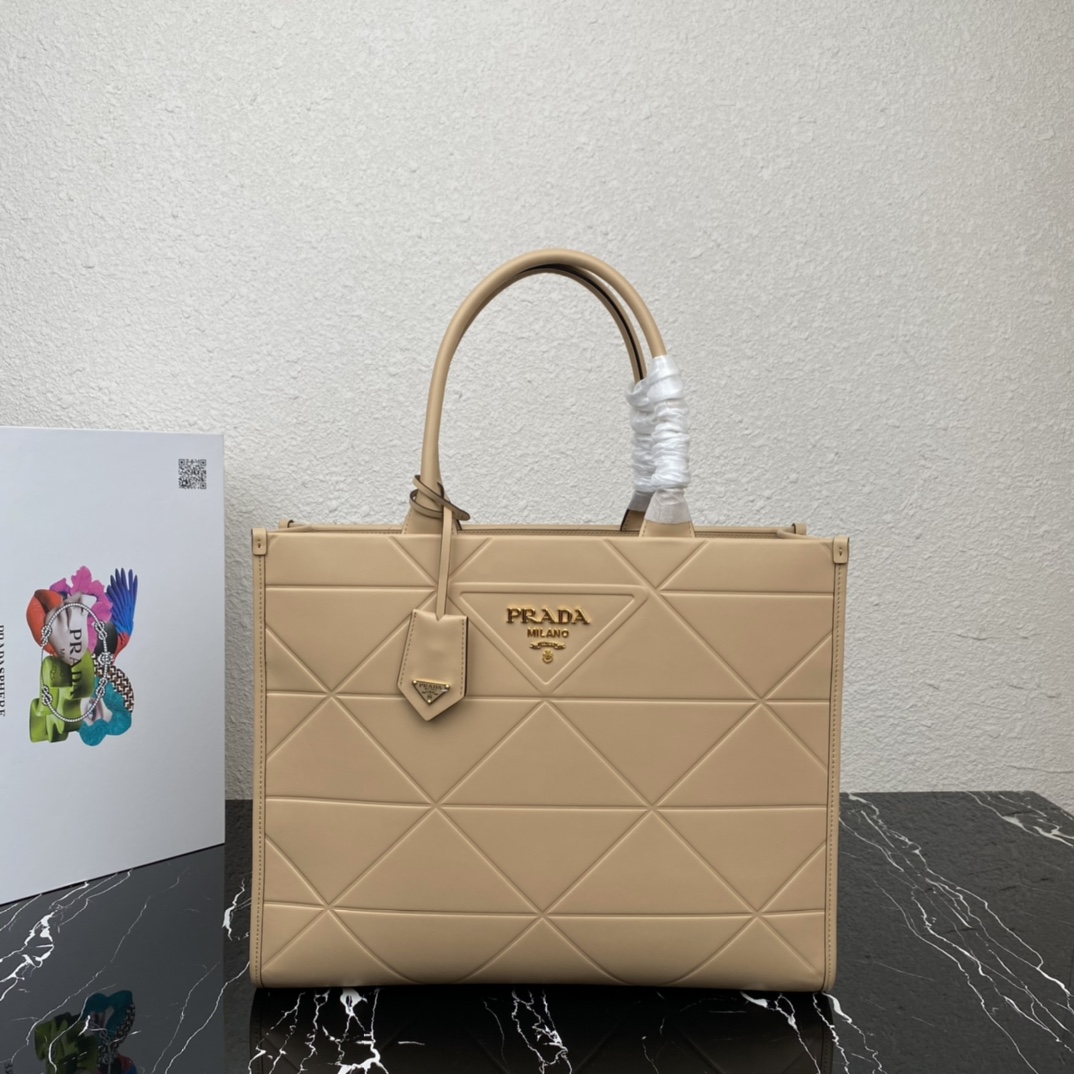 Pra*a large leather Pra*a symbole bag with topstitching
