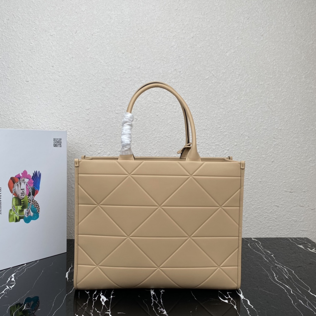 Pra*a large leather Pra*a symbole bag with topstitching