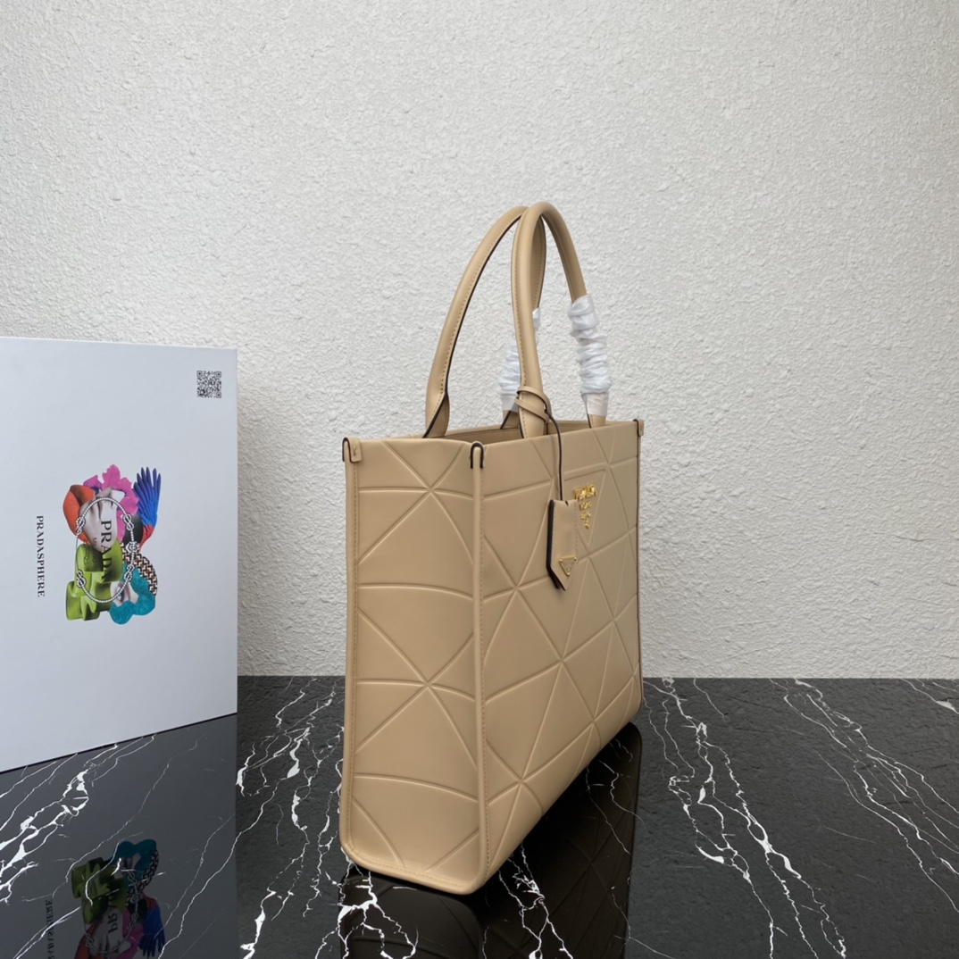 Pra*a large leather Pra*a symbole bag with topstitching