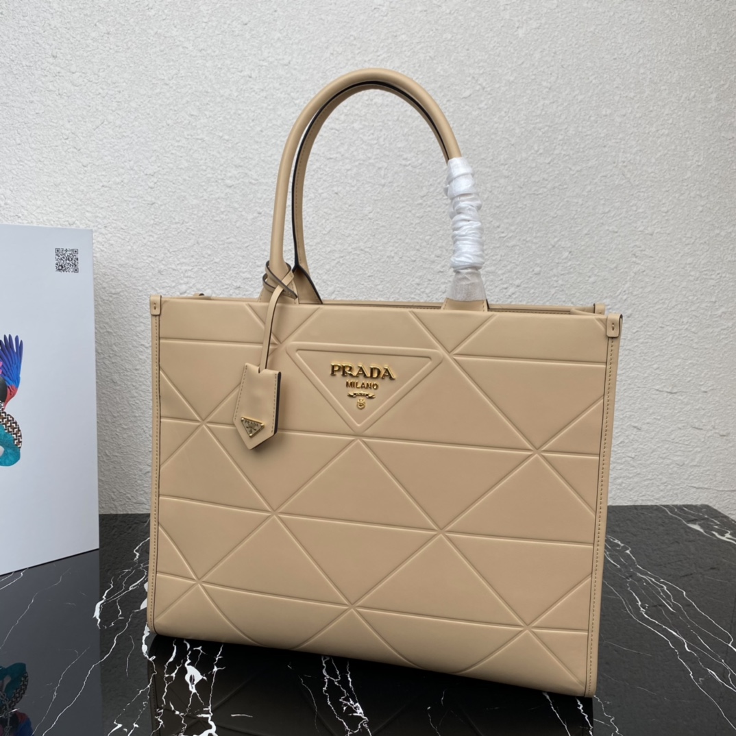 Pra*a large leather Pra*a symbole bag with topstitching