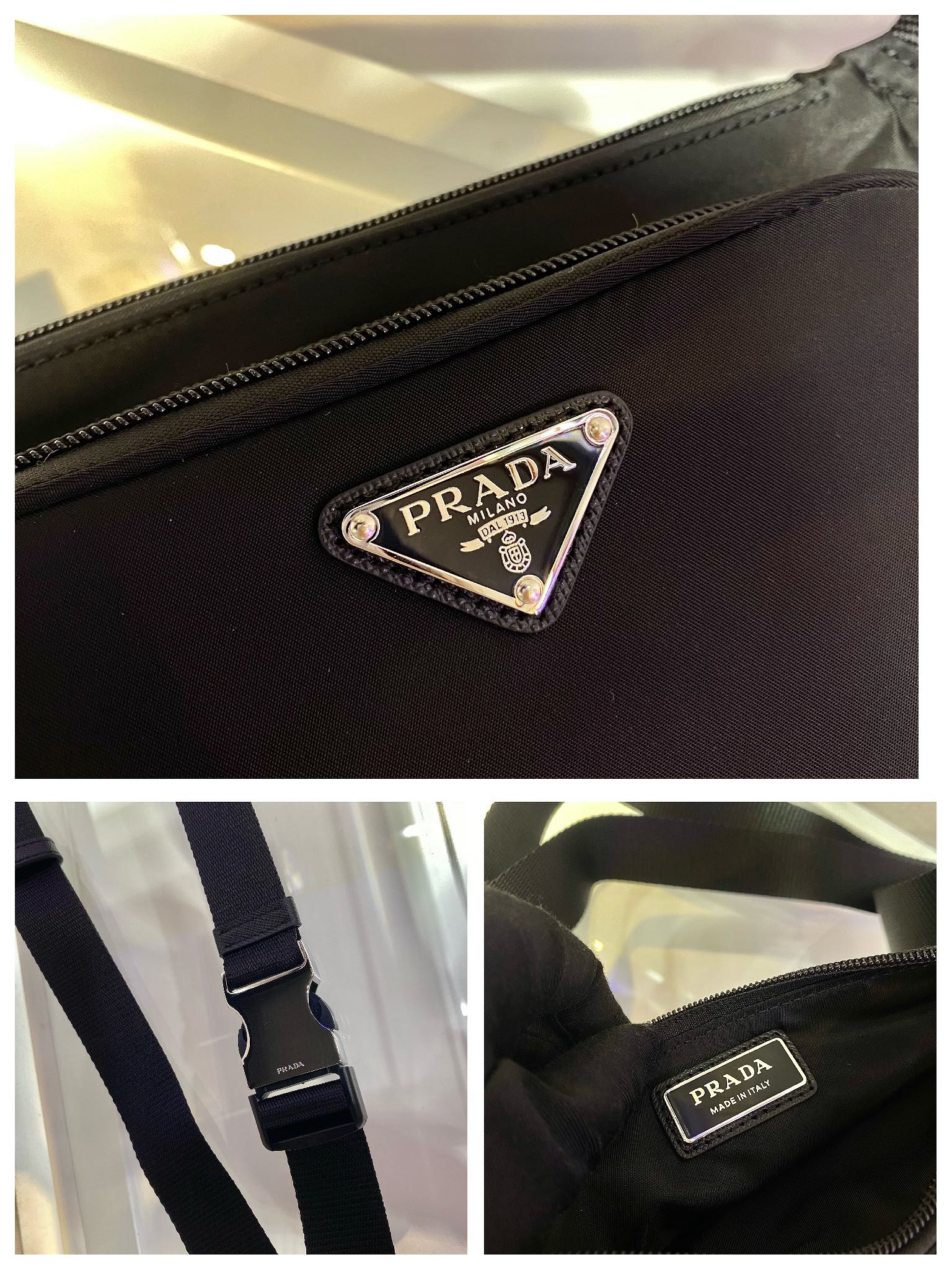 Pra*a re-nylon and saffiano leather shoulder bag