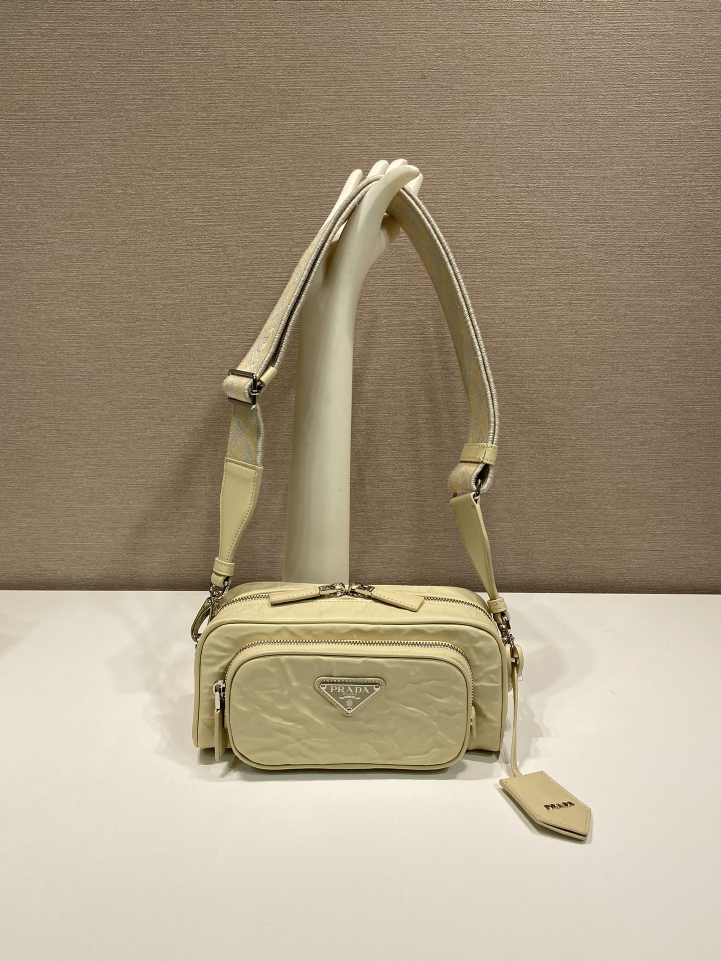 Pra*a nappa antique leather multi-pocket shoulder bag