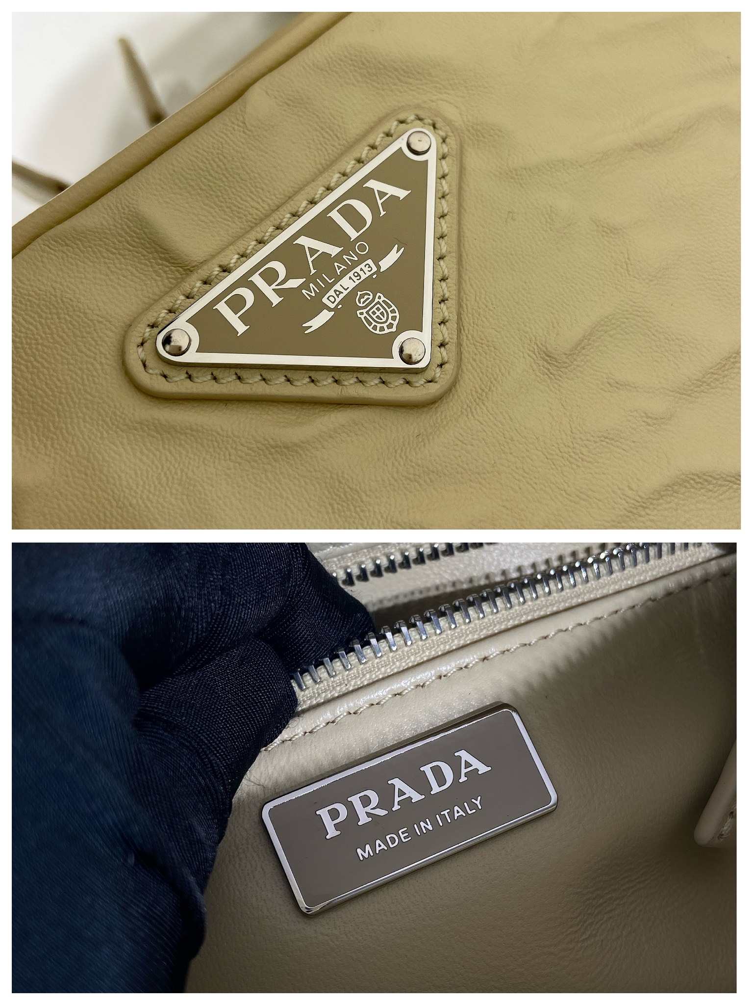 Pra*a nappa antique leather multi-pocket shoulder bag