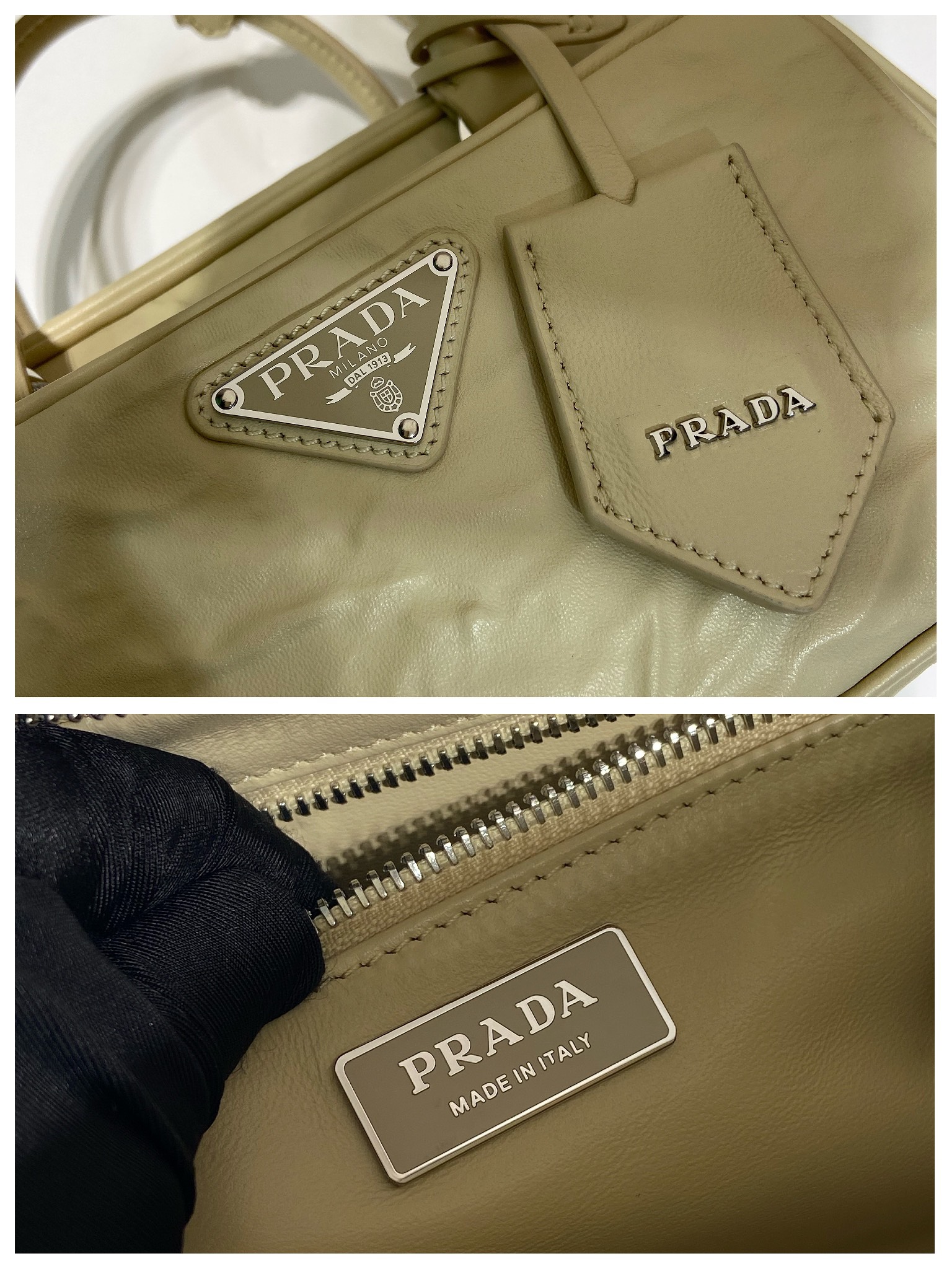 Pra*a antique nappa leather multi-pocket top-handle bag