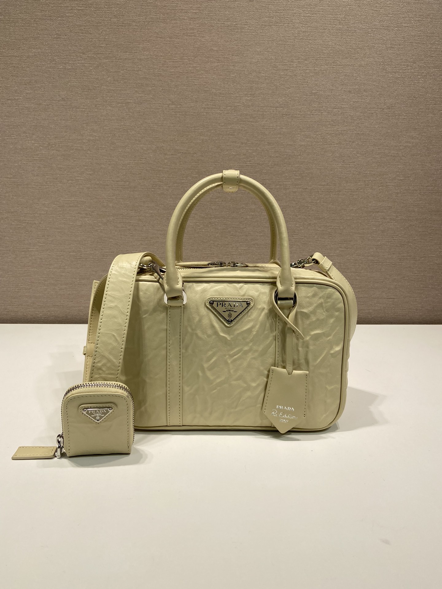 Pra*a antique nappa leather top handle bag